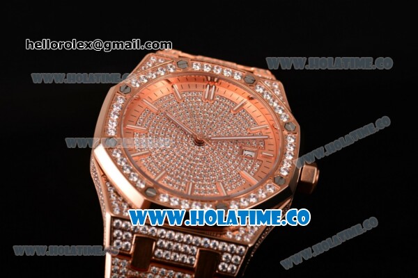Audemars Piguet Royal Oak 41MM Asia 2813 Automatic Rose Gold/Diamonds Case with Stick Markers Rose Gold Inner Bezel and Diamonds Dial (EF) - Click Image to Close